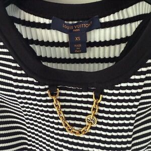 Louis Vuitton Black and White Striped Top with Gold Chain